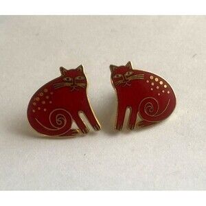 VINTAGE LAUREL BURCH PIERCED EARRINGS RED KESHIRE CAT STUDs